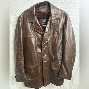 Vintage Startown Brown Glove Tanned Leather Fur Lined Coat Jacket 70’s 80’s 44L